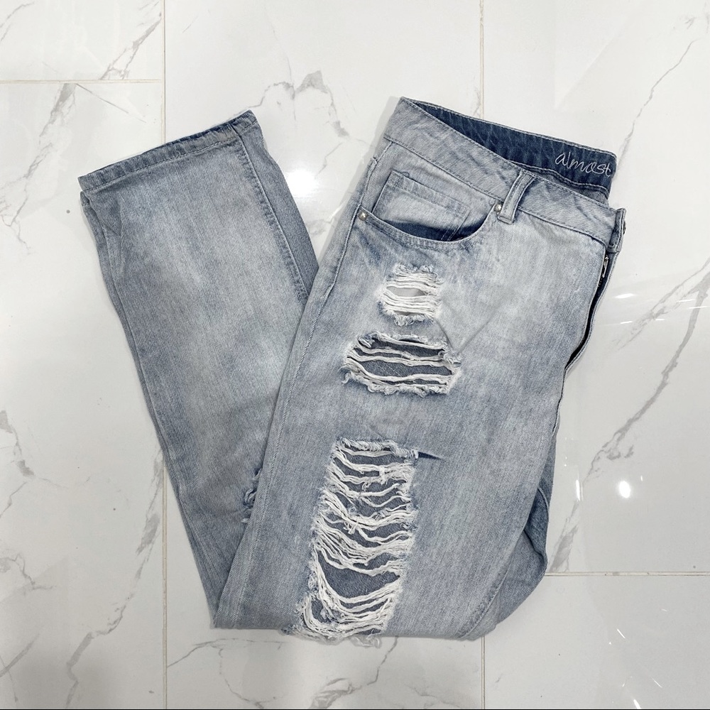 [2 for 15] Almost Famous blue distressed boyfriend jeans